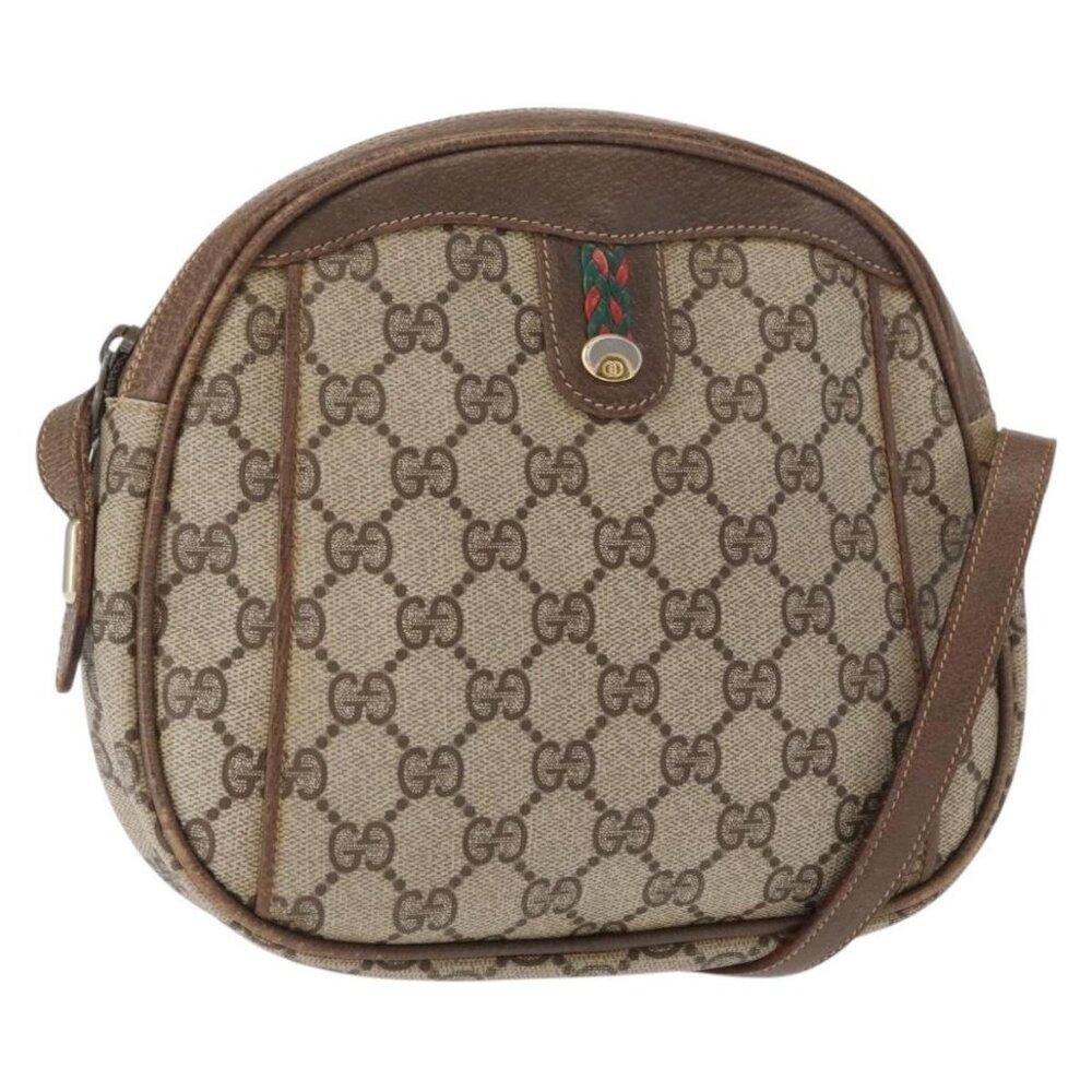 Authentic GUCCI GG Supreme Web Sherry Line Shoulder Bag PVC Beige Gold